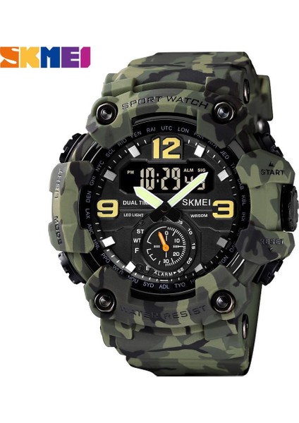 Armygreen-Kamuflaj Vintage Erkekler Askeri Izle 50 M Su Geçirmez Kol Saati Skmeı Üst Marka Rahat Spor Tarzı Dijital Saat Pu Bant Izle Erkekler Orijinal (Yurt Dışından)