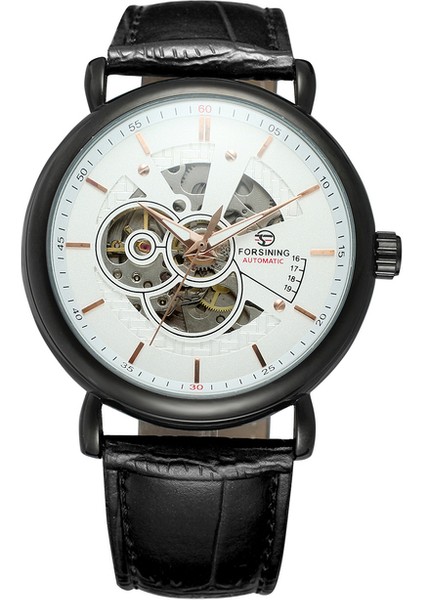 Siyah Beyaz Forsınıng Mekanik Saat Içi Boş Alt Mekanik Saat Rahat Siyah Kuşak Kol Saati Erkek ve Kadın Saatleri (Yurt Dışından)