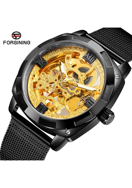 Siyah Gümüş Forsınıng Mekanik Saat Basit Moda Stil Tam Içi Boş Mekanik Saat Düzensiz Şekil Örgü Çelik Bant Izle Alaşım Izle (Yurt Dışından) fiyatları