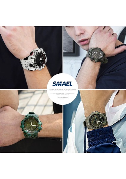 Camo Siyah Smael Çift Zamanlı Spor Izle Erkekler Için Moda Su Geçirmez Quart Dijital Kol Saati Çalar Saat LED Arka Işık Takvim Saatler 8008 (Yurt Dışından)