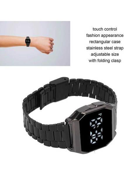 Altın LED Elektronik Saat Moda Dikdörtgen Kasa Dokunmatik Ekran Izle Paslanmaz Çelik Kayış Erkekler Kadınlar Için Dijital Spor Izle Öğrenci (Yurt Dışından)