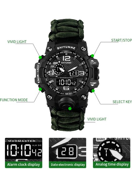 Haki Açık Survival Izle Çok Fonksiyonlu Su Geçirmez Askeri Taktik Paracord Izle Bilezik Kamp Yürüyüş Acil Durum Dişli (Yurt Dışından)