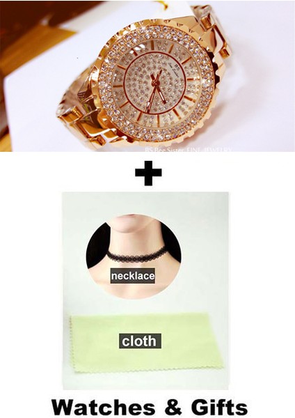 Gül Altın Withoutbox Bs Marka Kadın Bilezik Saatler Moda Lüks Bayan Taklidi Kol Saati Bayanlar Kristal Elbise Kuvars Izle Saat Montre Femme (Yurt Dışından)