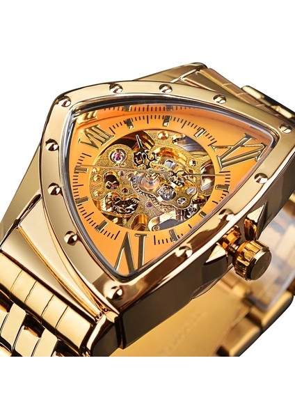 GMT1199-5 Duncougar Üçgen Kadran Otomatik Izle Siyah Gümüş Paslanmaz Çelik Mekanik Saat Üst Marka Erkek Saat (Yurt Dışından)
