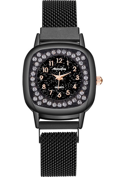 Siyah Yeni Bayanlar Lüks Saatler Örgü Mıknatıs Toka Kare Kuvars Izle Kadınlar Için Küçük Rahat Bilezik Saatler Relogio Feminino Saat (Yurt Dışından)