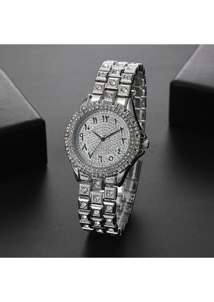 Gümüş Altın Lüks 2 Adet/takım Kadın 2022 Taklidi Saatler Kadınlar Kristal Kuvars Bilezik Saatler Elbise Yeni Kol Saati Saat Relogios (Yurt Dışından)