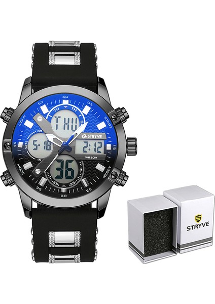 Kutu ile Siyah Altın Stryve 8021 Marka Erkekler Spor Bilek Saatleri Askeri Rubbermetal Kemer Su Geçirmez Tarih Hafta Elektronik Saat Dijital Kuvars Izle (Yurt Dışından) fırsatları