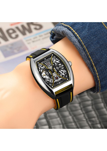 Mavi Forsınıng Moda Erkekler Mekanik Izle Kendinden Kurmalı Gümüş Sarı Kol Saati Dikdörtgen Adam Otomatik Saat Reloj Hombre (Yurt Dışından)