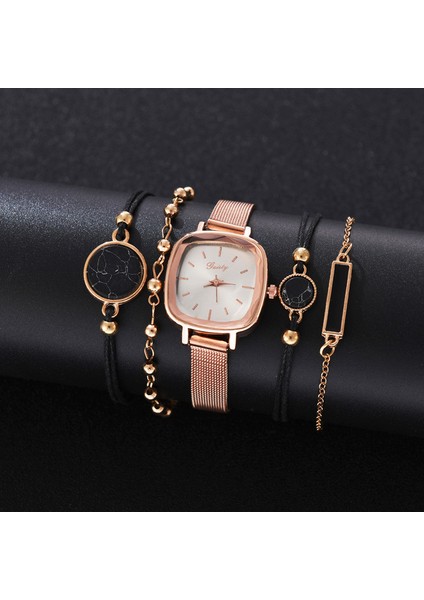 Gül Altın Beyaz B 5 Adet Gaiety Yepyeni Lüks Moda Bilezik Saat Seti Kadınlar Bayanlar Kol Saati Saatler Bayanlar Relogio Feminino Reloj Mujer (Yurt Dışından)
