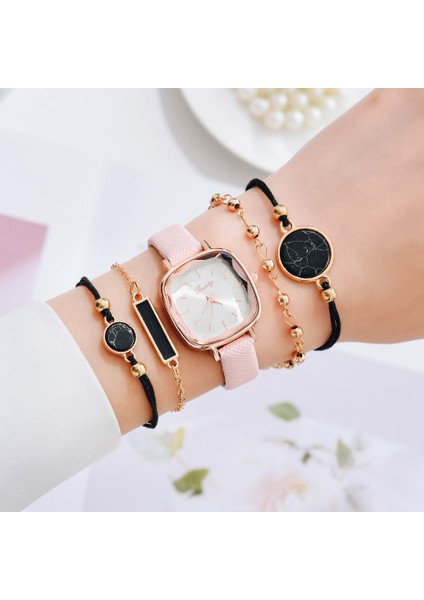 Gül Altın Beyaz B 5 Adet Gaiety Yepyeni Lüks Moda Bilezik Saat Seti Kadınlar Bayanlar Kol Saati Saatler Bayanlar Relogio Feminino Reloj Mujer (Yurt Dışından)