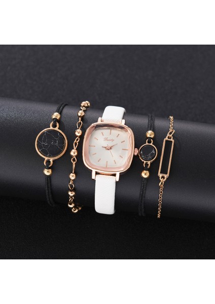 Gül Altın Beyaz B 5 Adet Gaiety Yepyeni Lüks Moda Bilezik Saat Seti Kadınlar Bayanlar Kol Saati Saatler Bayanlar Relogio Feminino Reloj Mujer (Yurt Dışından)