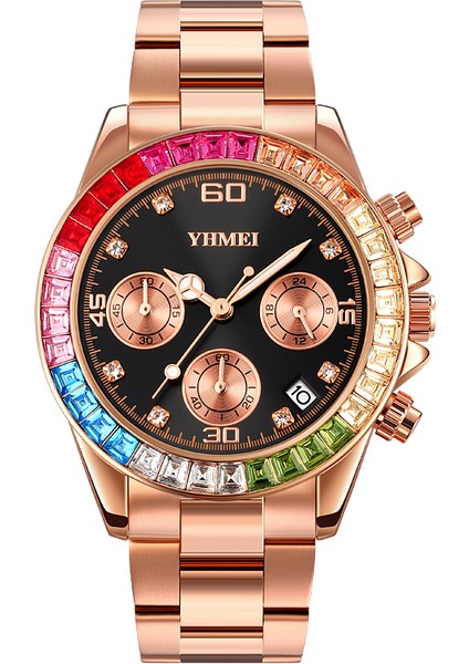 Gül Altın Siyah 2023 Yeni Izle Kadın Saatler Bayanlar Yaratıcı Çelik Kadın Bilezik Saatler Kadın Su Geçirmez Kronograf Saat Relogio Feminino (Yurt Dışından)