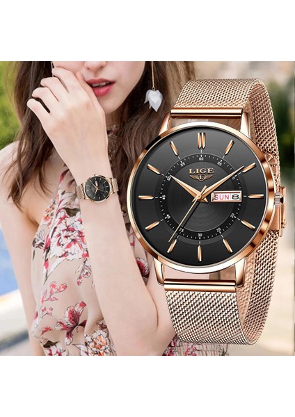 Gül Altın Siyah L Lıge Altın Kuvars Izle Kadın Saatler Bayanlar Çelik Kadın Bilezik Saatler Kadın Saat Relogio Feminino Montre Femme (Yurt Dışından)