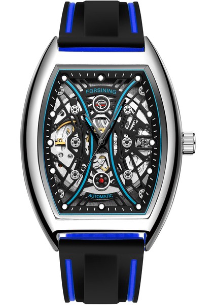 Gümüş Mavi Forsınıng Moda Erkekler Mekanik Izle Kendinden Kurmalı Gümüş Sarı Kol Saati Dikdörtgen Adam Otomatik Saat Reloj Hombre (Yurt Dışından)