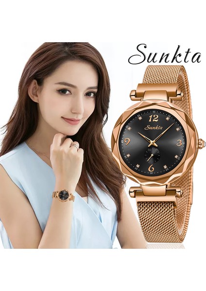 Gül Altın Kırmızı Montre Femme Sunkta Bayanlar Izle Kadın Kuvars Saatler Örgü Çelik Kemer Kadın Bilezik Saatler Kadın Saat Relogio Feminino (Yurt Dışından) fiyatları