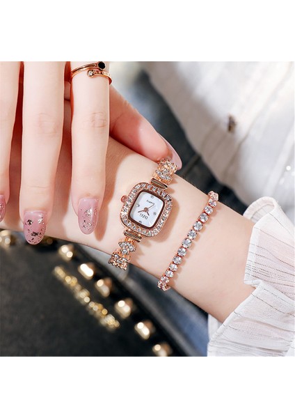 Gümüş Ekle Bilezikler Lüks Işıltılı Kadın Çelik Bileklik Saat Moda Kare Kabuk Yüz Tasarımı Lüks Bayan Kuvars Saatler Pırlantalı Saat (Yurt Dışından) fırsatları
