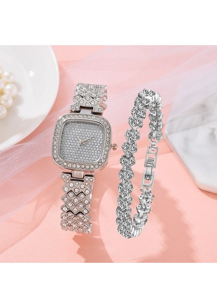 1 Izle ve Bilezik 2 Adet Set Quartz Saat 2022 Yeni Moda Lüks Tam Elmas Bayanlar Bilezik Saatler Kadın Kadın Saat Relogio Feminino (Yurt Dışından)