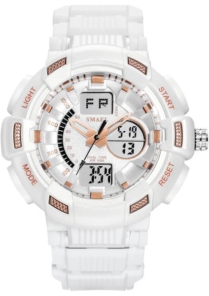 Beyaz Gül Altın Smael Yeni Moda Erkek Spor Saatler Erkekler Kuvars Analog LED Dijital Saat Adam Askeri Su Geçirmez Kronometre Izle Reloj Hombre (Yurt Dışından)