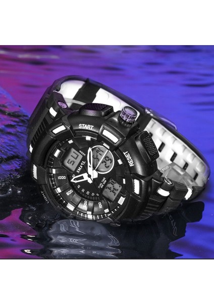 Beyaz Gül Altın Smael Yeni Moda Erkek Spor Saatler Erkekler Kuvars Analog LED Dijital Saat Adam Askeri Su Geçirmez Kronometre Izle Reloj Hombre (Yurt Dışından)