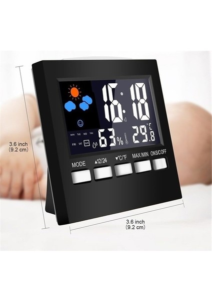 Siyah Hava Durumu Saati Renkli Ekran Dijital Ekran Termometre Nem Saati Renkli Alarm Takvimi Hava Durumu Elektronik Çalar Saat (Yurt Dışından)