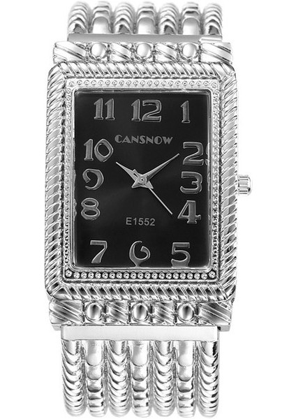 Gümüş Sıyah Cansnow Lüks Kadın Bilezik Saatler Moda Kuvars Izle Bileklik Kadınlar Için Hediye Elbise Kol Saati Relogio Feminino Reloj Mujer (Yurt Dışından)