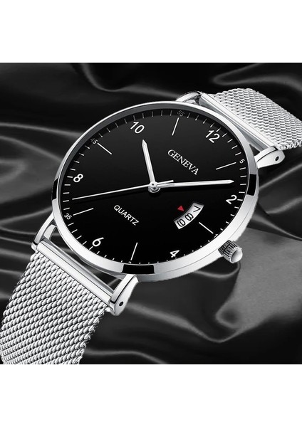 Örgü 4 Erkek Saatler Iş Kuvars Kol Saati Minimalist Erkek Ultra-Ince Paslanmaz Çelik Hasır Kemer Takvimli Saat Relogio Masculino (Yurt Dışından) fiyatları