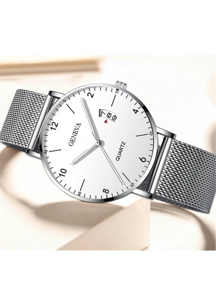 Örgü 4 Erkek Saatler Iş Kuvars Kol Saati Minimalist Erkek Ultra-Ince Paslanmaz Çelik Hasır Kemer Takvimli Saat Relogio Masculino (Yurt Dışından) fırsatları