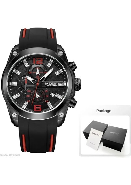 Black-Box Megir Erkek Kronograf Analog Kuvars Saati, Tarihli, Aydınlık Eller, Su Geçirmez Silikon Kauçuk Kayış Erkek Kol Saati (Yurt Dışından)