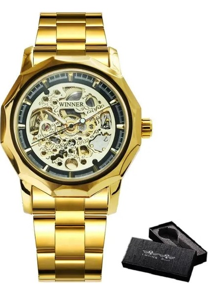 Bo Altın Sıyah Kazanan Resmi Otomatik Mekanik Saat Erkekler Gümüş Altın Üst Marka Lüks Paslanmaz Çelik Bant Iş Klasik Büyük (Yurt Dışından)
