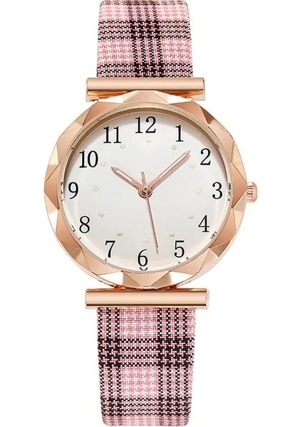 Pembe Yeni Moda Kadın Gül Altın Izgara Saatler Aydınlık Bayanlar Bilek Saatler Kadın Küçük Deri Kayış Bilezik Izle Relogio Feminino (Yurt Dışından)