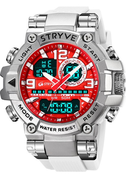 Beyaz Kırmızı 8025 Stryve Moda Erkek Spor Saatler Şok Dayanıklı 50 M Su Geçirmez Kol Saati LED Alarm Kronometre Saat Askeri Saatler Erkekler 8025 (Yurt Dışından)