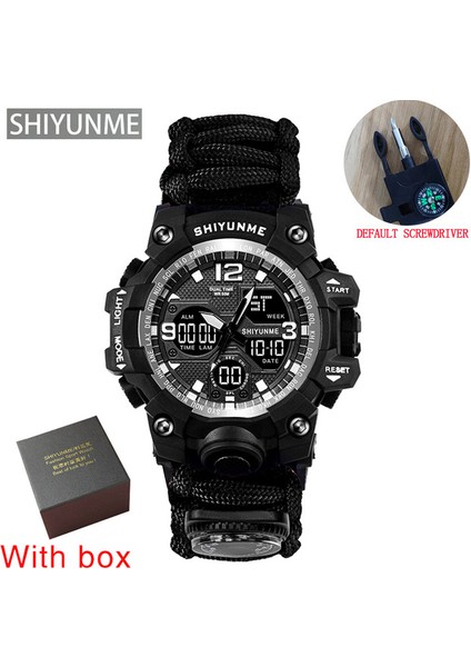 Kutu ile Siyah Shıyunme Erkek Askeri Saat Sıcaklık Ölçümü Pusula Islık Çalan Çok Fonksiyonlu Çift Ekran LED Spor Saatleri Erkekler (Yurt Dışından)