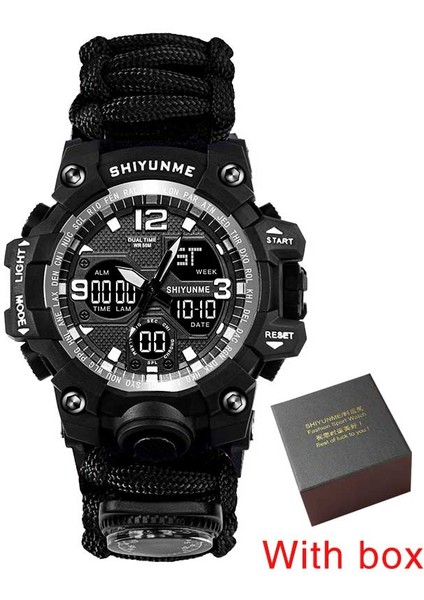 Kutu ile Siyah Shıyunme Erkek Askeri Saat Sıcaklık Ölçümü Pusula Islık Çalan Çok Fonksiyonlu Çift Ekran LED Spor Saatleri Erkekler (Yurt Dışından) modelleri