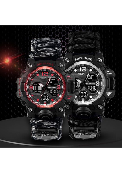 Kutu ile Siyah Shıyunme Erkek Askeri Saat Sıcaklık Ölçümü Pusula Islık Çalan Çok Fonksiyonlu Çift Ekran LED Spor Saatleri Erkekler (Yurt Dışından) indirimleri