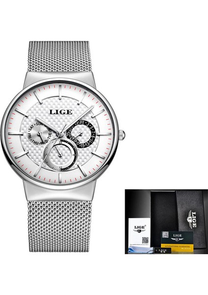 Gümüş Beyaz Lıge Moda Erkek Saatler Top Marka Lüks Kuvars Izle Erkekler Casual Ince Örgü Çelik Tarihi Su Geçirmez Spor Saat Relogio Masculino (Yurt Dışından)