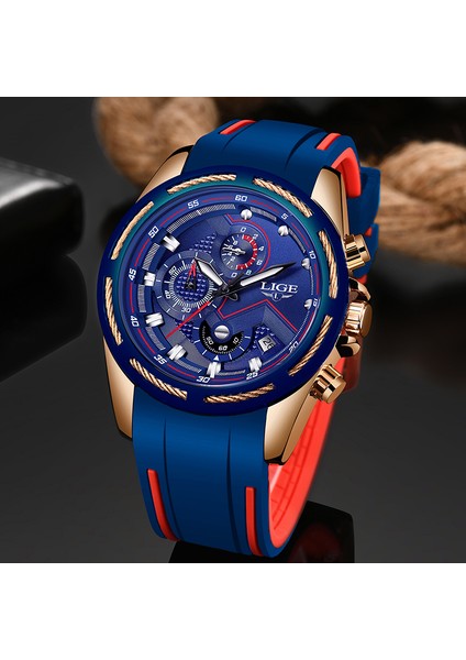 Tüm Mavi Lıge Yeni Erkek Saatler Üst Marka Lüks Mavi Silikon Kayış Su Geçirmez Izle Spor Chronograph Kuvars Kol Saati Relogio Masculino (Yurt Dışından)