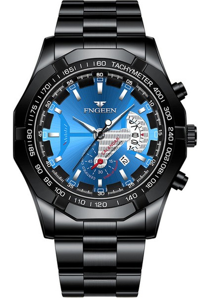 S001-7 Fngeen Lüks Erkek Saatler Paslanmaz Çelik Bant Moda Su Geçirmez Kuvars Izle Adam Takvim Erkek Saat Reloj Hombre S001 (Yurt Dışından)