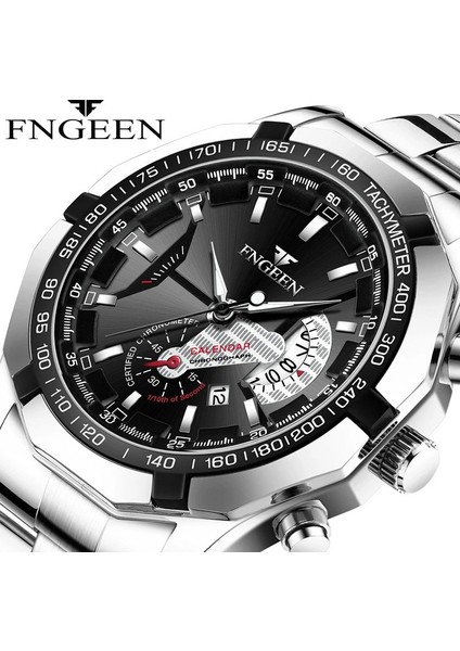 S001-7 Fngeen Lüks Erkek Saatler Paslanmaz Çelik Bant Moda Su Geçirmez Kuvars Izle Adam Takvim Erkek Saat Reloj Hombre S001 (Yurt Dışından) fiyatları