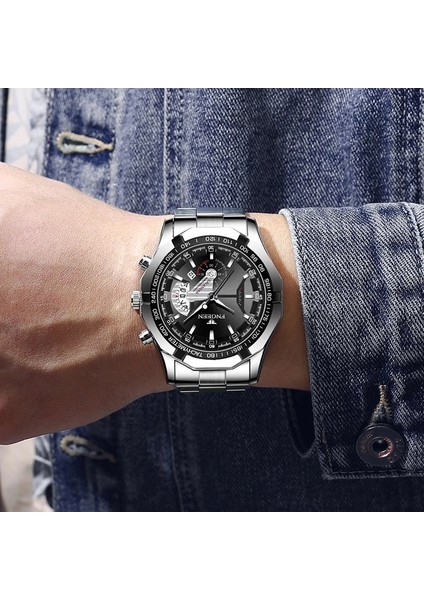 S001-7 Fngeen Lüks Erkek Saatler Paslanmaz Çelik Bant Moda Su Geçirmez Kuvars Izle Adam Takvim Erkek Saat Reloj Hombre S001 (Yurt Dışından) modelleri