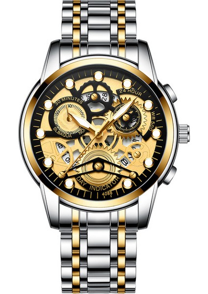 4088-3 Izle Erkekler Otomatik Kuvars Saat Altın Vintage Adam Saat Bileği Erkekler Için Saatler (Yurt Dışından)