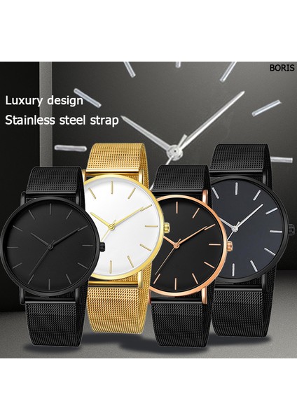 Gül Siyah Erkekler Moda Ultra Ince Saatler Basit Erkekler Iş Paslanmaz Çelik Hasır Kemer Kuvars Izle Casual Izle Adam Relogio Masculino (Yurt Dışından)