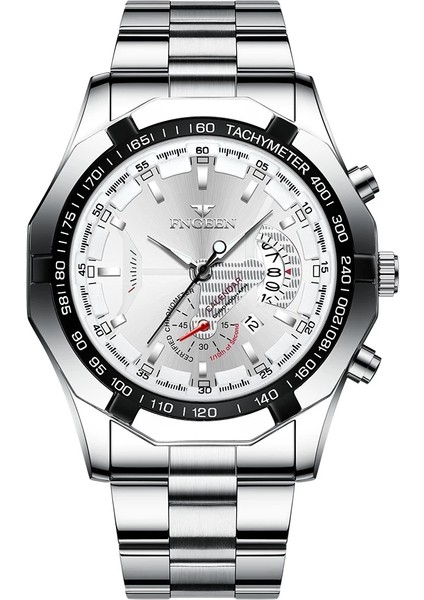 S001-7 Fngeen Lüks Erkek Saatler Paslanmaz Çelik Bant Moda Su Geçirmez Kuvars Izle Adam Takvim Erkek Saat Reloj Hombre S001 (Yurt Dışından) indirimleri