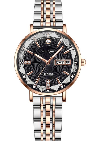 Çelik Siyah Lüks Kristal Kadın Bilezik Saatler Üst Marka Moda Elmas Bayanlar Kuvars Izle Çelik Kadın Kol Saati Montre Femme Relogio (Yurt Dışından)