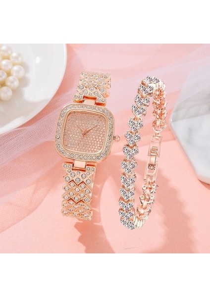 1 Izle ve Bilezik 2 Adet Set Quartz Saat 2022 Yeni Moda Lüks Tam Elmas Bayanlar Bilezik Saatler Kadın Kadın Saat Relogio Feminino (Yurt Dışından)
