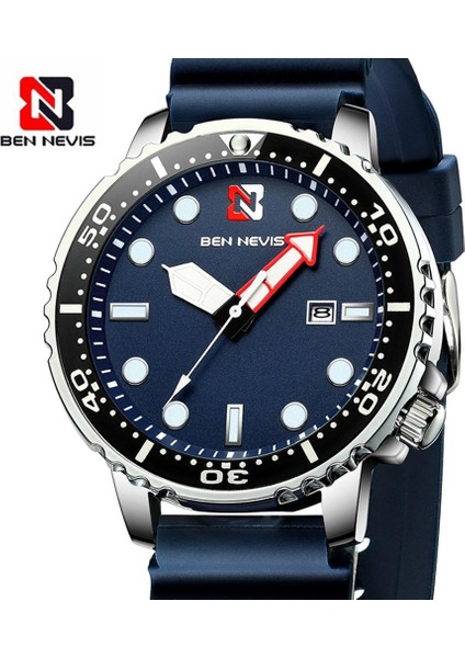 Mavi Ben Nevis Erkek Saatler Lüks Analog Quartz Saat Tarih ile Askeri Saat Su Geçirmez Silikon Kauçuk Kayış Relogio Masculino (Yurt Dışından)