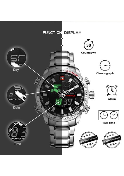 Bbw-Box Erkek Saatler Lüks Moda Spor Izle Navıforce Marka Erkekler Kuvars Analog Dijital Saat Erkek Su Geçirmez Paslanmaz Çelik Saatler (Yurt Dışından)
