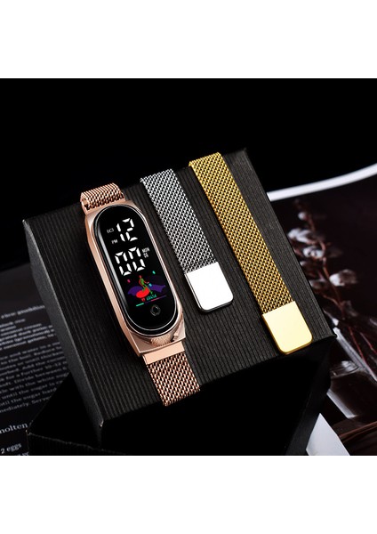 GOLD198 2022 Altın Kadın Saatleri Spor Dokunmatik LED Dijital Elektronik Bilek Izle Erkekler Öğrenci Kız El Yüzük Manyetik Bilezik Izle (Yurt Dışından) fırsatları