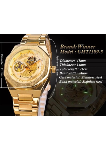 GMT1189-4 Kazanan Altın Spor Çerçeve Tasarımı Şeffaf Çelik Erkekler Otomatik Mekanik Kol Saati Üst Marka Lüks Su Geçirmez Saat (Yurt Dışından) indirimleri