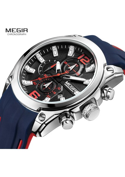 Mavi Megir Erkek Kronograf Analog Quartz Saat, Tarihli, Aydınlık Eller, Su Geçirmez Silikon Kauçuk Kayış Erkek Kol Saati (Yurt Dışından) modelleri