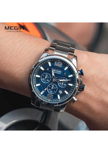 Brown-Box Megır 2020 Lüks Saatler Erkekler Üst Marka Paslanmaz Çelik Su Geçirmez Aydınlık Kol Saati Mavi Spor Kronograf Quartz Saat Adam (Yurt Dışından) indirimleri